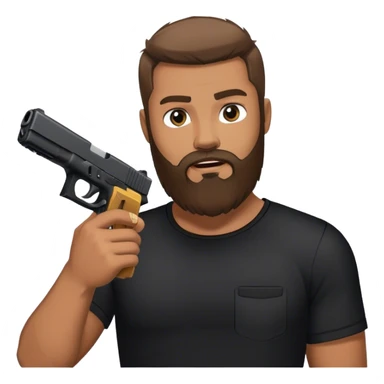 A man in black with a full beard holding a glock sticker