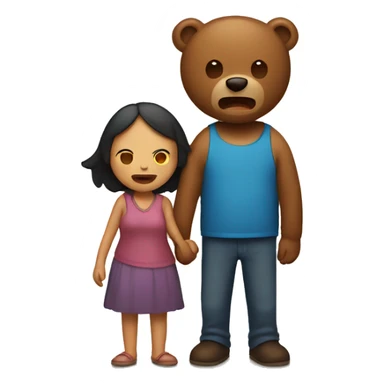 Woman and bear holding hands while man in the back is crying sticker