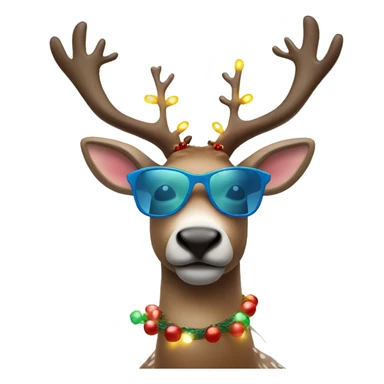 A reindeer  with cool shades and Christmas lights decorations on their antlers  sticker
