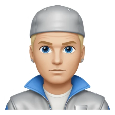 Vanilla Ice with blue eyes, blonde hair, silver outfit sticker