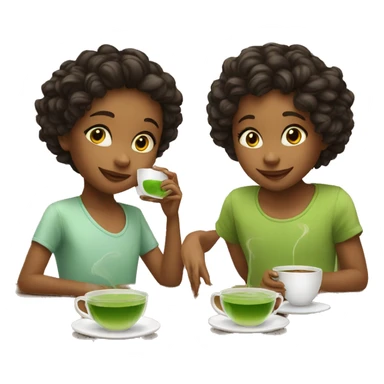 two beautiful children drinking green tea  sticker