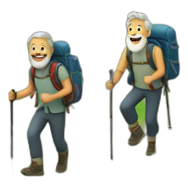 Older men and a younger men with a beard hiking up a mountain sticker