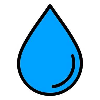 blue water droplet with black outline, color shading, crisp icon style sticker