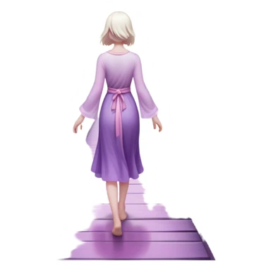 A small figure walks back across a foggy bridge, holding soft pink and purple orbs in each hand—symbolizing compassion and forgiveness. A gentle heart aura trails behind them, showing healing in motion. sticker
