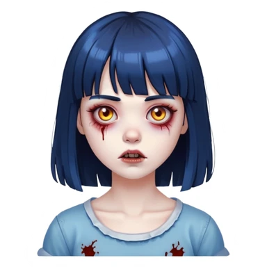 Zombie girl with medium blue-black hair with bangs  sticker