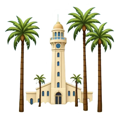 California Tower landscape in San Diego with palm trees, simple, inspired by reference photo, landscape version 3, white background sticker