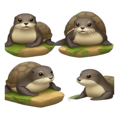 Une loutre assit sur une tortue en train de nager sticker