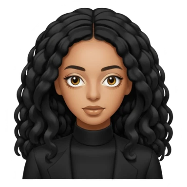 Solange with black long hair, black outfit sticker