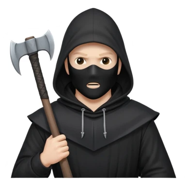 an executioner with a black hood/ sheet on his face so we can't see his face and a big axe with large blades in his hand sticker