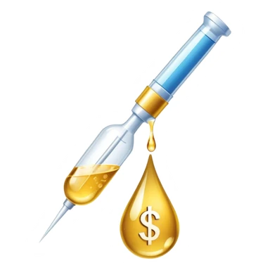 pipette above a shiny gold droplet, dollar sign visible inside the drop sticker