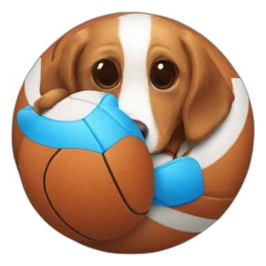 un perro salchicha con una pelota azul sticker