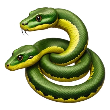 A photo-realistic top-down view of a Green Anaconda tightly coiled in a spiral, with its broad, flat head resting at the center. Its thick, muscular body is olive-green and covered in symmetrical, bold black oval spots that stand out against its smooth scales, creating striking natural camouflage. sticker