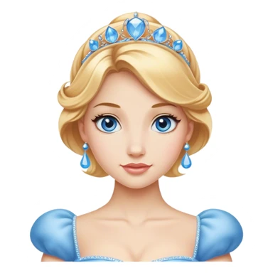 Cinematic Realistic Comical Cinderella Portrait, with every detail rendered realistically—from the soft, smooth texture of her fair skin to her artfully styled golden-blonde hair. Her bright blue eyes are wide with playful disbelief, and her expression carries a touch of whimsical humor while retaining elegant poise. Her classic ball gown, detailed with rich fabric textures and natural shadows, catches the light in a way that blends refined beauty with a hint of cheeky mischief, creating a striking, lifelike portrayal. sticker