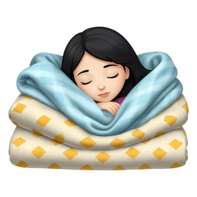 girl with black hair and light skin sleeping with blanket on sticker