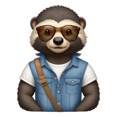 friendly anthropomorphised honey badger in jeans and a t-shirt, wearing sunglasses, head and shoulders view, looking to the side sticker