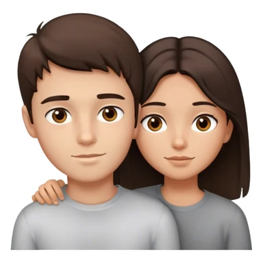 Brown hair, fair skin straight hair boy with slim face, cuddling with a tan skin dark brown hair girl with Hazel eyes sticker