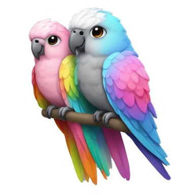 2 Pink and grey parakeets with rainbow wings  sticker