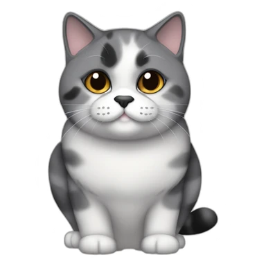 senior chubby diluted calico cat, grey chin, black nose, grey ears, grey and white sticker