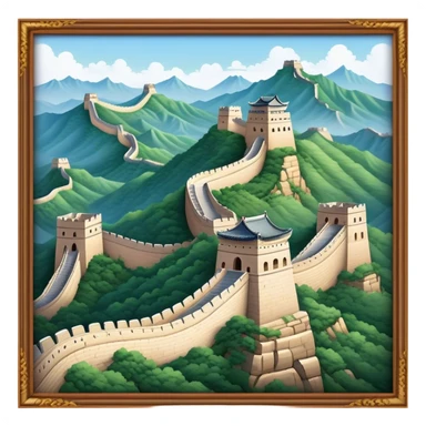Cinematic Realistic Great Wall of China Landmark Emoji, depicted as ancient fortifications winding across majestic mountains, rendered with intricate detail and dramatic lighting. sticker