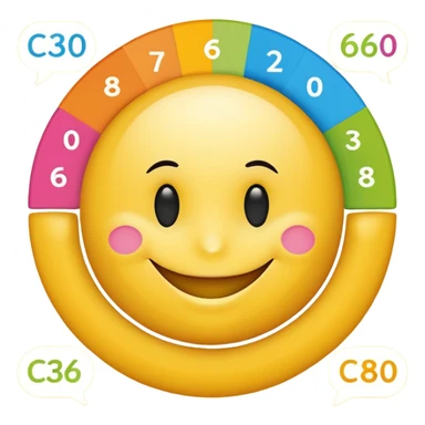 smiley with text: c360, and data visualization charts on the smiley sticker