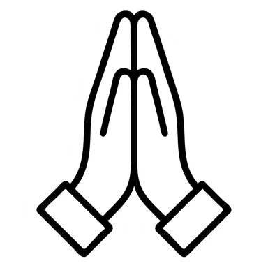 black outlined icon of praying hands with white fill, purely symbolic, no text sticker