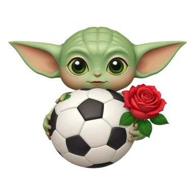 baby yoda holding soccer ball with roses sticker