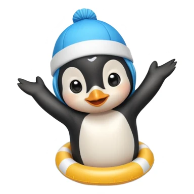 A cheerful penguin swimmer in swim cap, doing a playful backstroke with water rings popping around full body chibi cute
 sticker