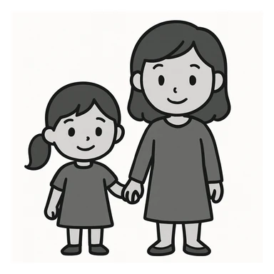 daughter holding hands with mother, minimalist style, white background sticker