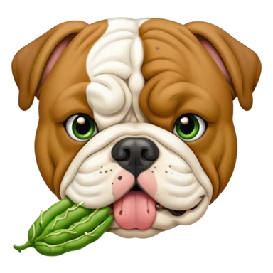English bulldog eating green beans sticker