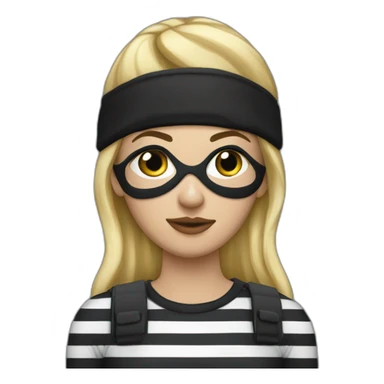 bank robber blonde woman with black beanie hat eye mask and striped shirt sticker