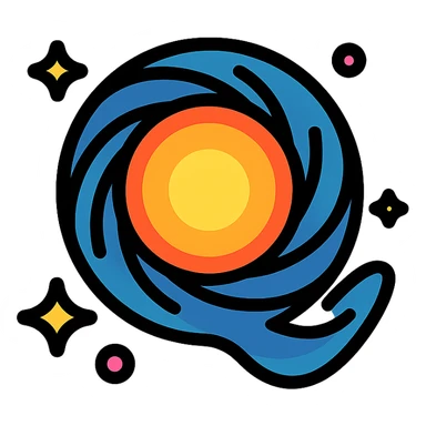 letter Q designed as a quasar, luminous core, spiral arms, space theme, energetic and colorful sticker