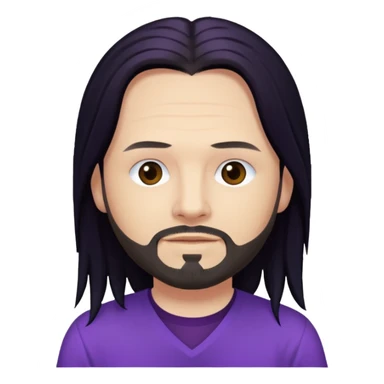 Jonathan Davis with long black hair, purple shirt sticker