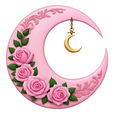 A round pink button with a crescent damask moon and pink roses in the center sticker