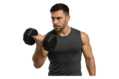 uomo fitness con manubrio da palestra in mano, iperrealistico 4k sticker