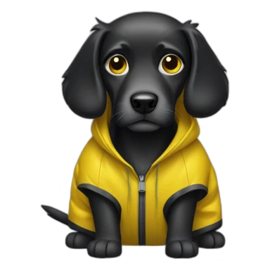 black dog wearing a yellow rainjacket sticker