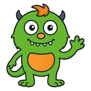 Make the monster Kelly green, give it a more oval face, and make it look friendlier. Keep the orange nose and orange hair. Preserve transparent background. sticker