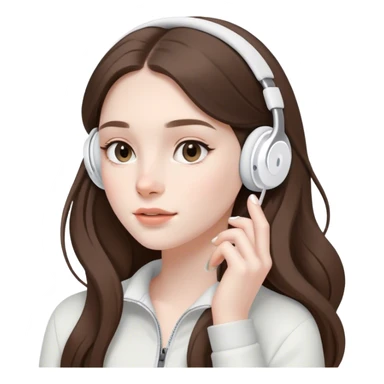  beautiful pale brunette girl with long hair listening to music in airpods sticker