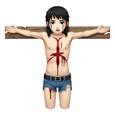 jesus-body-on-the-cross, black hair, punk hair, punk bangs sticker
