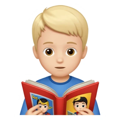 little boy reading comic bôk sticker