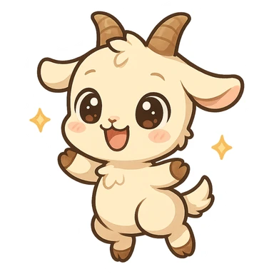 chibi goat, joyful, big sparkling eyes, jumping with excitement, simple background sticker