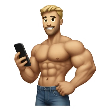 muscular guy with phone sticker