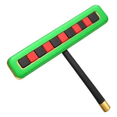 Apple-style 3D emoji of a simplified RAM stick, cartoon-style but recognizable, green with gold edge and black squares representing memory chips. sticker