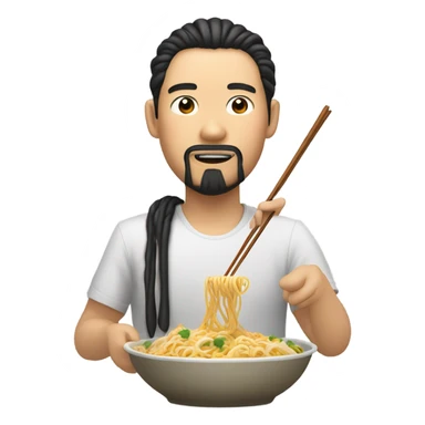 asian with slightly open eyes and eat noodles also has two beard braids sticker