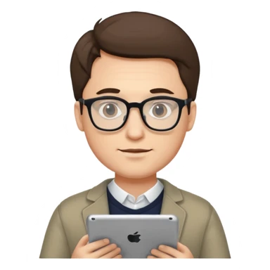 man in glasses holding an iPad sticker