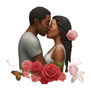 Hyper Realistic Couple kissing surrounded by roses and butterflies  sticker