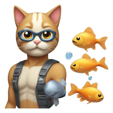 Cat with muscles and a fish pet  sticker