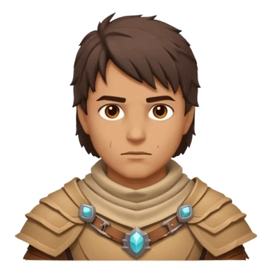 desert warrior portrait, head and shoulders only, sandy cloak collar, leather armor, intense eyes, desert fighter vibe, 3D cartoon, mobile game icon style, clean background, no text, no watermark
 sticker