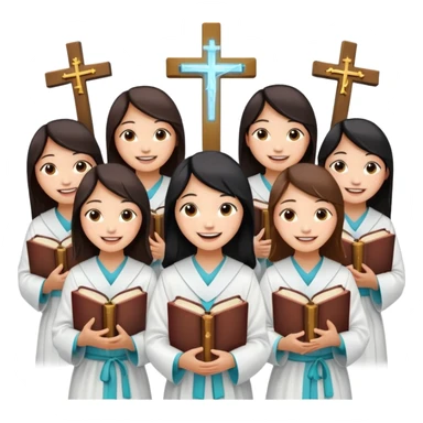 eight asian girls holding bibles and crosses and laughing to each other sticker