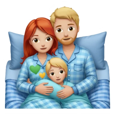 Red hair lady, blonde hair man hugging in bed sticker