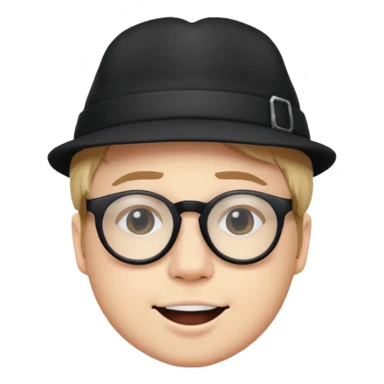 Patrick Stump from Fall Out Boy, emoji style, signature hat, glasses, energetic expression sticker
